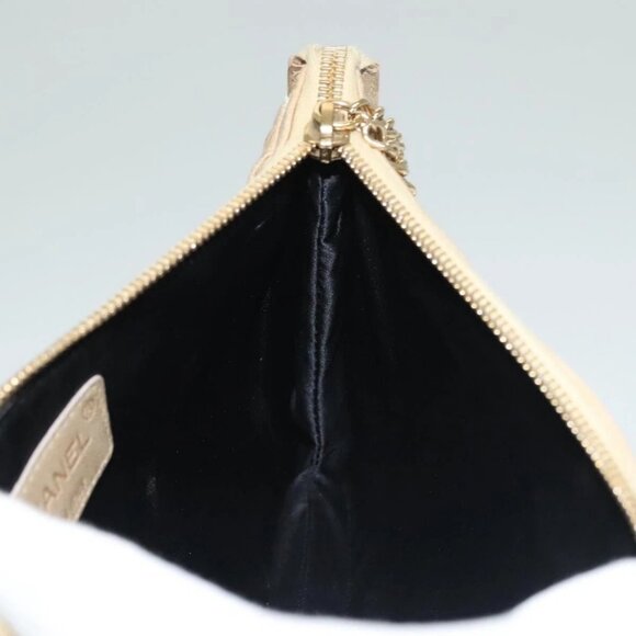 CHANEL Frill Chain Hand Bag Lamb Skin Beige Gold CC Auth yk18806 - Picture 11 of 16